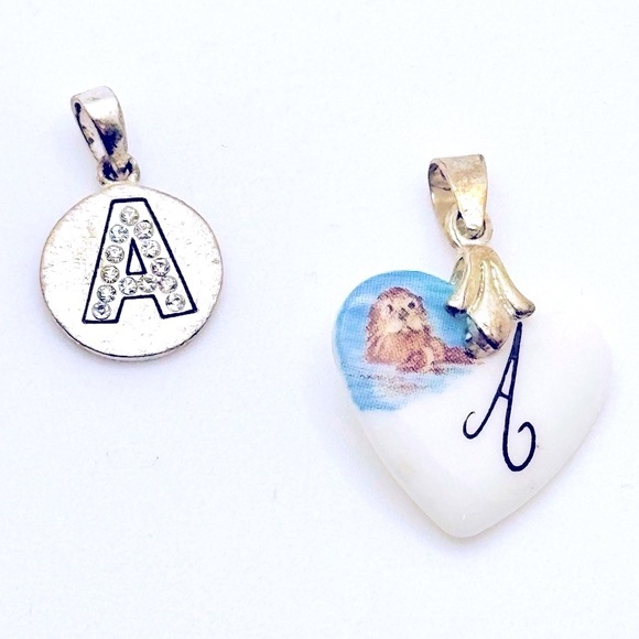 Set of 2 Letter “A” Personalized Initial Name Necklace Pendants - Picture 1 of 3